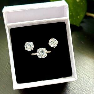 ✨Sterling Silver Solitaire Ring & Pierced Solitaire Earring Set Sz 7 *New* ✨